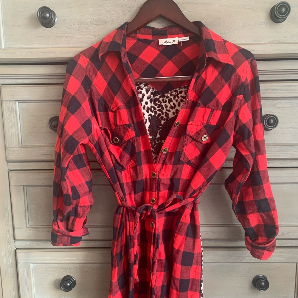 Buffalo plaid and leopard print shirt dress!
